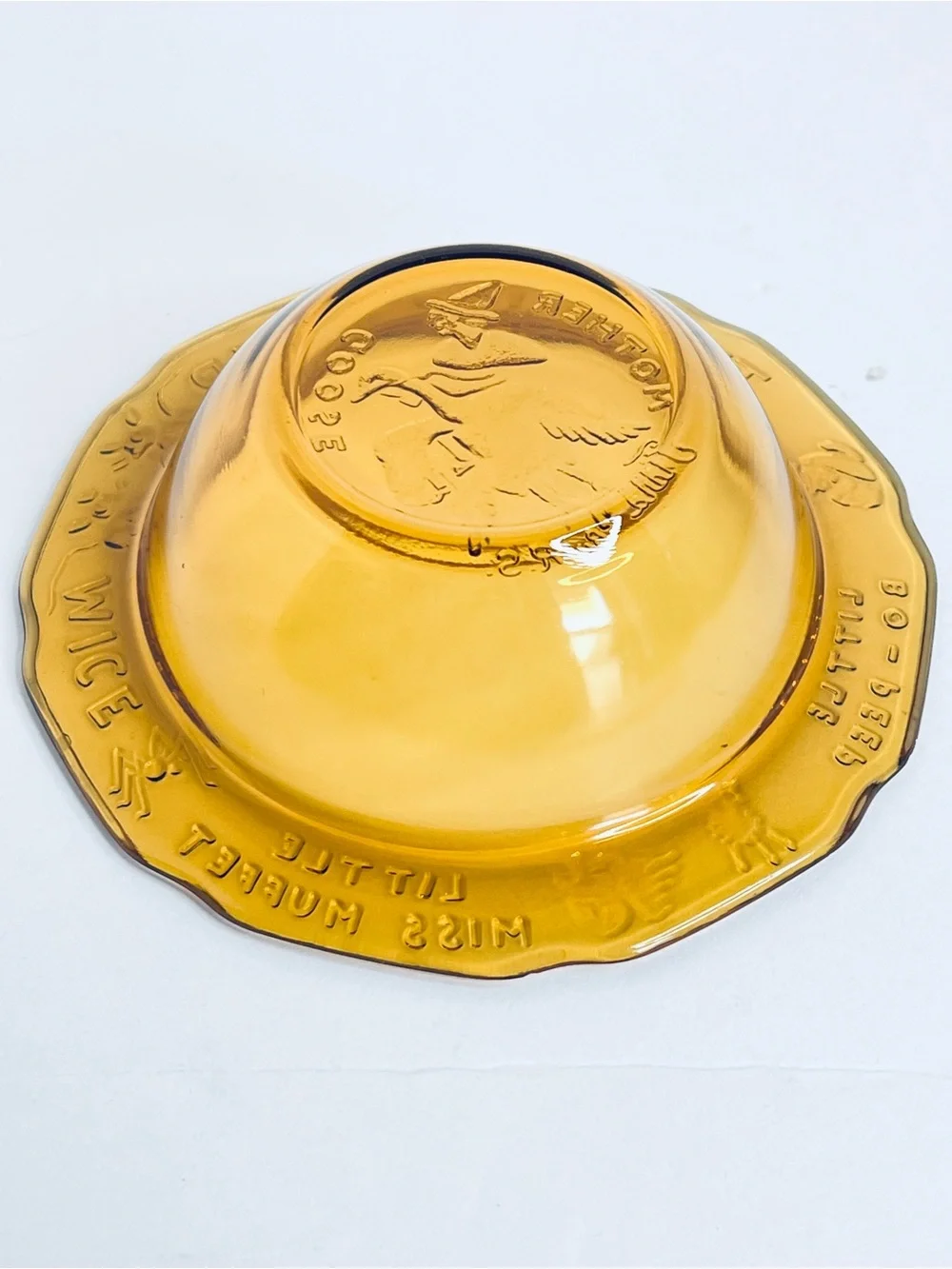 Vintage Tiara Indiana Glass Mother Goose Amber Childs Divided Plate Bowl Set